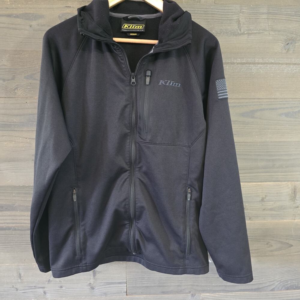 KLIM Mens Fleece Jacket Black Full Zip Motorcycle Snowmobile USA Flag Medium